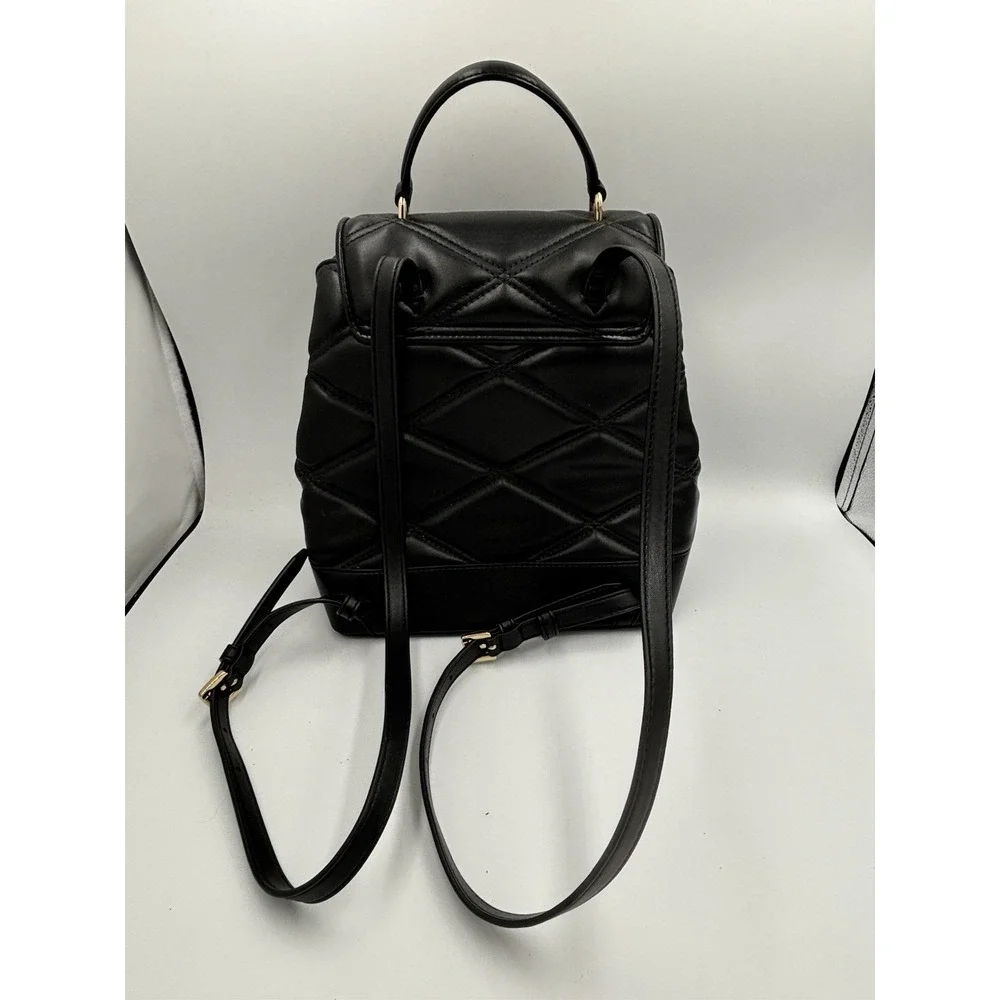 Michael Kors Serena Backpack Quilted Leather Flap Black & Gold mult pockets MED
